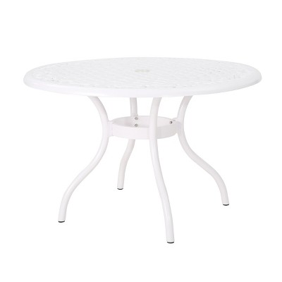 Christopher Knight Home Phoenix Outdoor Cast Aluminum Round Table with Umbrella Hole, White