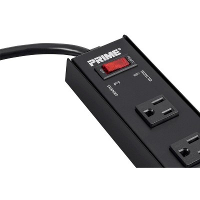 Black 6-Outlet Metal Surge Protector Power Strip with 15ft Cord