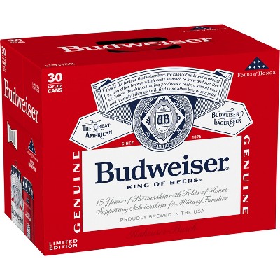 Budweiser American Lager Beer - 30pk/12 fl ozr Cans