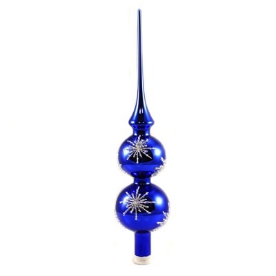 Golden Bell Collection 13.0" Shiny Blue Finial W/ Snowflake Christmas Tree Topper  -  Tree Toppers