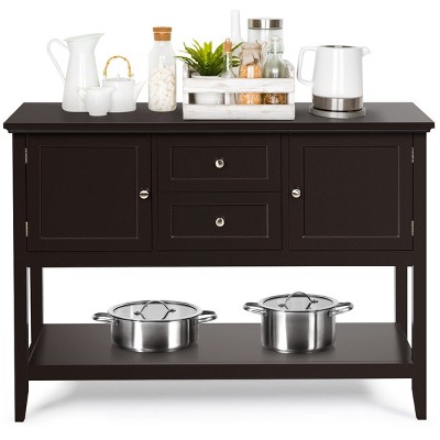 Tangkula Wooden Sideboard Buffet Table Console Table with 2 Drawers & 2 Doors & Bottom Shelf