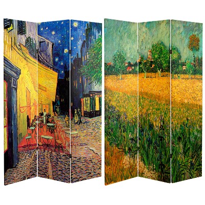 6' Tall Double Sided Works Of Van Gogh Canvas Room Divider Cafe Terrace/View Of Arles - Oriental Furniture