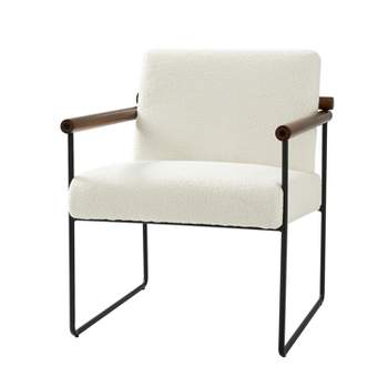 Elisa Modern Ergonomic Accent Armchair with Metal Base and Special Solid Wood Arm| ARTFUL LIVING DESIGN
