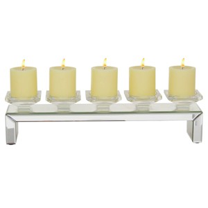 Olivia & May 20" x 5" Glass Candle Holder with Mirrored Base: Luxury Glam Style, Pillar Candle Compatible, Tabletop Elegance - 1 of 4