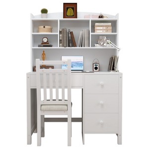 TiramisuBest 40" Home Executive Desk and Upholstered Chair Set with Bookshelf – Espresso - 1 of 4