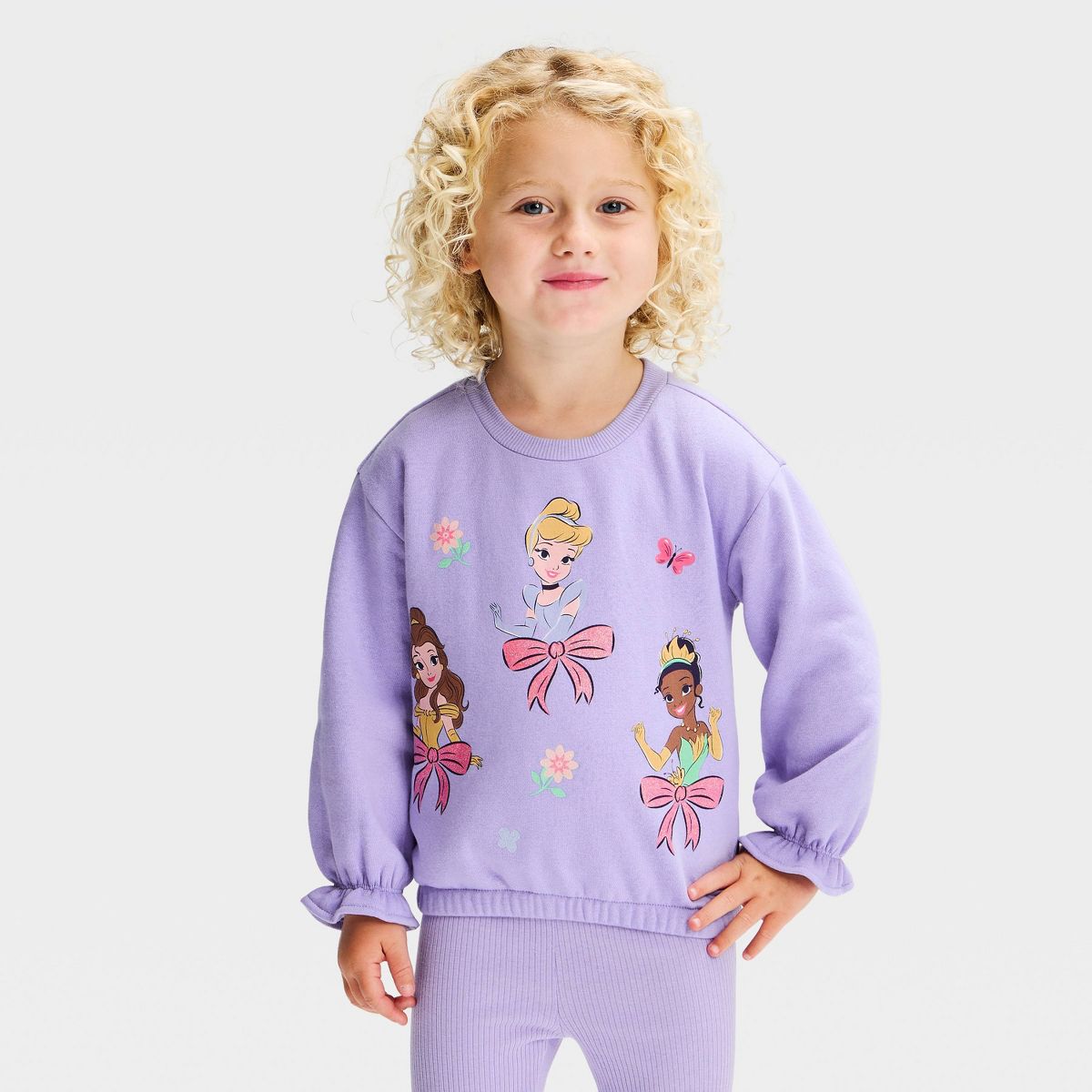 Toddler Girls' 2pc Disney Princesses Fleece Sweatshirt & Pants Set - Purple - thumbnail 3