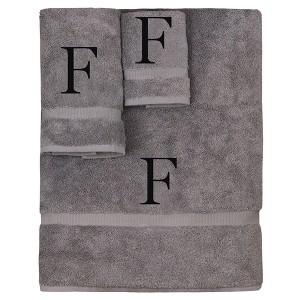 BC BARE COTTON Monogrammed Towel Set, Personalized Gift, Set of 3 - Gray - Black Block - 1 of 4