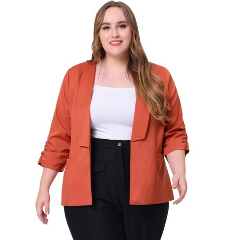 Agnes Orinda Women's Plus Size Fashion Formal with 3/4 Pleated Sleeves and  Shawl Collar Blazers Caramel 1X