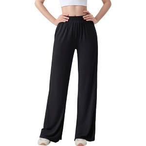 Anna-Kaci Active Women's Wide Leg Lounge Pants with Elastic Waistband and Side Slit Hem Detail - 1 of 4