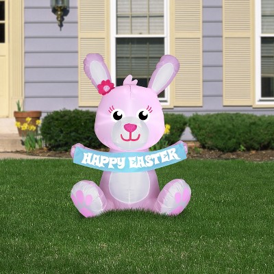 Pink Inflatable Easter Bunny with Clear LED Lights, 3.5 ft Tall