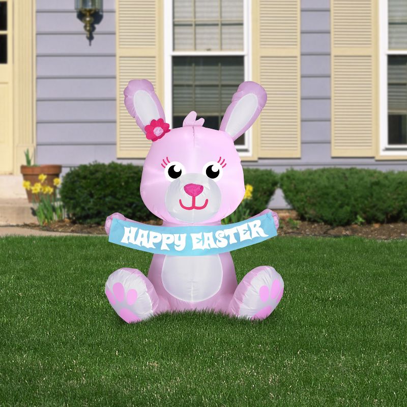 Gemmy Airblown Inflatable Pink Easter Bunny, 3.5 ft Tall,, 2 of 6