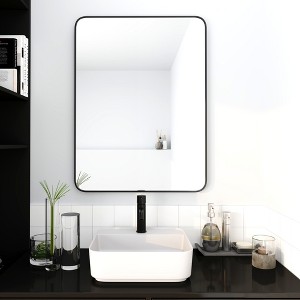 FONTOI  32"×24" Bathroom Wall Mirror with Black Aluminum Frame Contemporary Wall Decor  for Living Room Bedroom Dining Room or Entryway, Black - 1 of 4