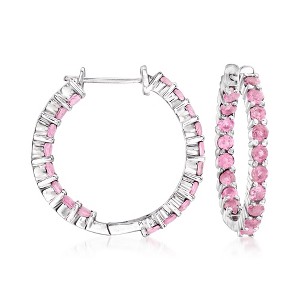 Ross-Simons 2.20 ct. t.w. Pink Tourmaline Inside-Outside Hoop Earrings in Sterling Silver - 1 of 4
