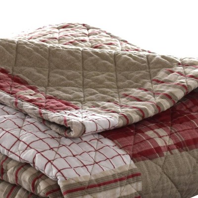 Rustic Red and Khaki Plaid Cotton Quilted Throw Blanket