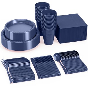 Crown Display 182 Pc Plastic Dinnerware Set: Includes 26 Each of 9''  Plates Disposable, 7'' Dessert Plates, 12oz Cups Napkins & Cutlery - 1 of 4
