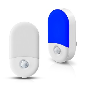 DORESshop 2-Pack 0.6W Plug-in Motion Sensor Night Lights, Half-Glow Horizontal Design, Blue Light, Adjustable 50%-100%, US Plug - 1 of 4