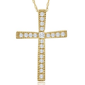 Pompeii3 1/3Ct Round Cut Diamond Cross Pendant 10k White or Yellow Gold Necklace 1" Tall - 1 of 4