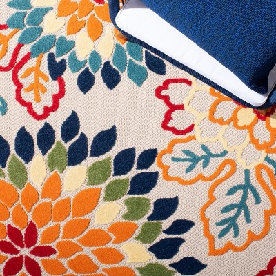 Ivory and Orange Floral Synthetic Runner Rug, 2'2" x 9'