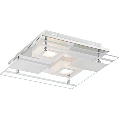 Possini Euro Design Modern Ceiling Light Flush Mount Fixture LED Chrome 13 1/2" Wide Flat Glass for Bedroom Kitchen Living Room