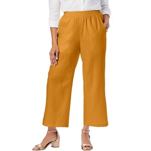 Jessica London Women's Plus Size Wide Leg Linen Crop Pant - 1 of 4