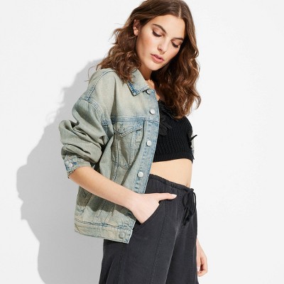 Women's Denim Oversized Tinted Trucker Jacket - Wild Fable™ Light Blue