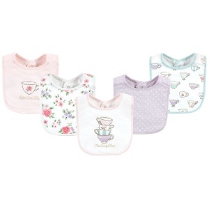 Hudson Baby Infant Girl Cotton Bibs, Tea Party, One Size - 1 of 4