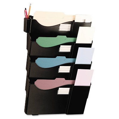 Universal Grande Central Filing System, Four Pocket, Wall Mount, Plastic, Black: File Storage Bins, Utility Storage, 27.5" Height