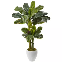 5ft Artificial Double Stalk Banana Tree In White Planter - Nearly Natural