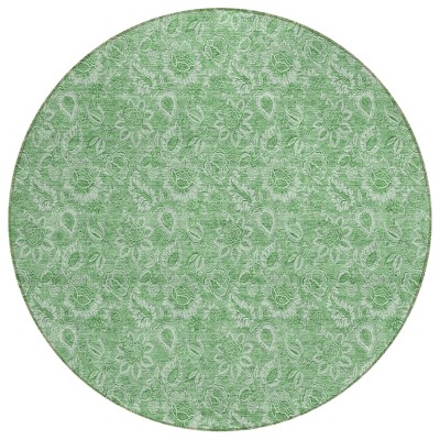 Green And Artichoke Green Floral Washable Indoor Outdoor Area Rug