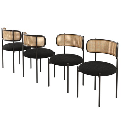 FURNIinspire Accent Chairs Modern Upholstered Dining Chairs Set of 4,Rattan Back Dining Room Chairs, Black, 20.5"*20.5"*30"