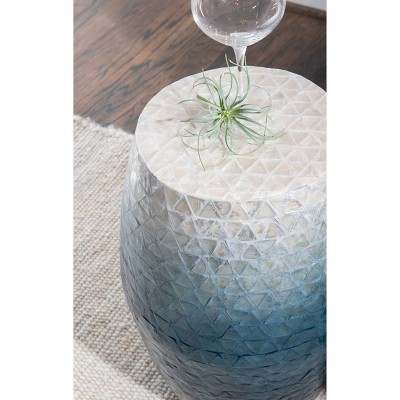 Ombre Blue and Off-White Capiz Shell Round Drum Table