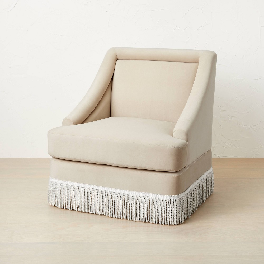 Alberhill Velvet Accent Chair with Fringe Cream - Opalhouse™ designed with Jungalow™