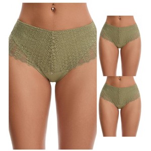 INSPIRE CHIC 3 Packs Women's Mid Rise Breathable Soft Lace Overlay Underwear Seamless Hipster Briefs - 1 of 4