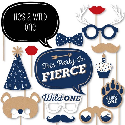 Big Dot of Happiness He's a Wild One - Deer 1st Birthday Party Photo Booth Props Kit - 20 Count