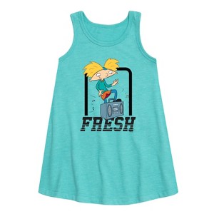 Girls' - Hey Arnold! - Fresh Arnold Graphic Sleeveless Aline Dress - 1 of 3