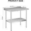 Stainless Steel Table with Wheels, Heavy Duty Commercial Metal Table for Prep & Work with Backsplash & Adjustable Shelf, for Kitchen, Restaurant - 2 of 4