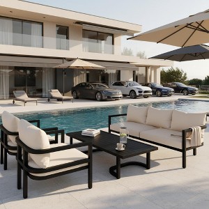 YOOCOZZ Outdoor Weatherproof Curved Steel Multi-Seat Sofa Set with Coffee Table - 1 of 4