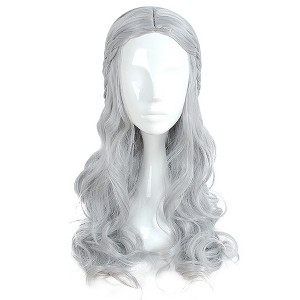 Unique Bargains Women's Curly Wigs 28" Gray with Wig Cap Long Hair - 1 of 4