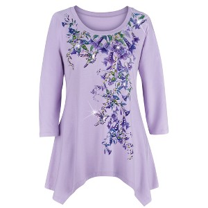Collections Etc Hummingbird Garden Sequin Details Sharkbite Tunic - 1 of 4
