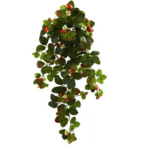 Nearly Natural 31-in Strawberry Hanging Bush with Berry (Set of 2) - 1 of 1