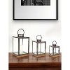 HomeRoots Set of Three Gray And Brown Distressed Geometric Glass Metal And Wood Floor Lantern Candle Holders - 2 of 4