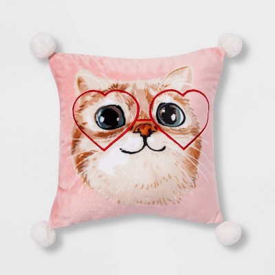 Kitty Valentine's Day Square Throw Pillow Pink - Spritz™