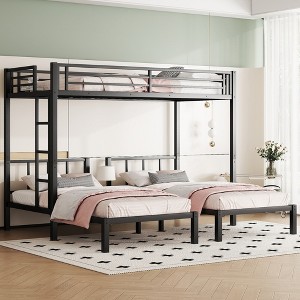 KWPZQEB Bunk Bed for 3, Triple Bunk Bed with Metal Frame, Ladder & Safety Guardrails, Space-Saving/Noise Reduced, Black - 1 of 4