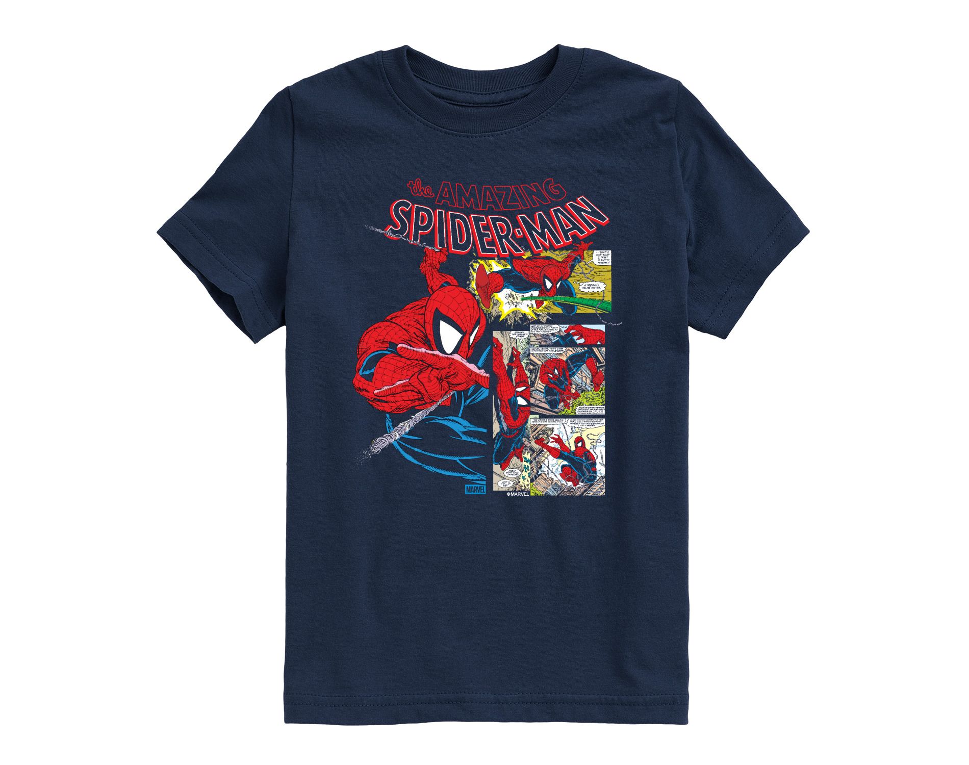 Boys' Marvel Spider-Man Comic Panel Short Sleeve Graphic T-Shirt - Navy - Medium