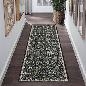 Washable Vintage Floral Rug Non Slip Low Pile Rug Soft Distressed Throw Floor Cover Foldable Indoor Carpet for Living Room Bedroom Playroom Nursery - 1 of 4