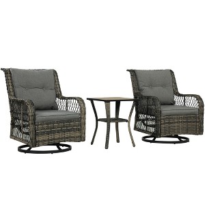3 Piece Outdoor Bistro Set, Wicker Small Patio Furniture Set with Swivel Glider Chairs for Balcony, Porch - 1 of 4