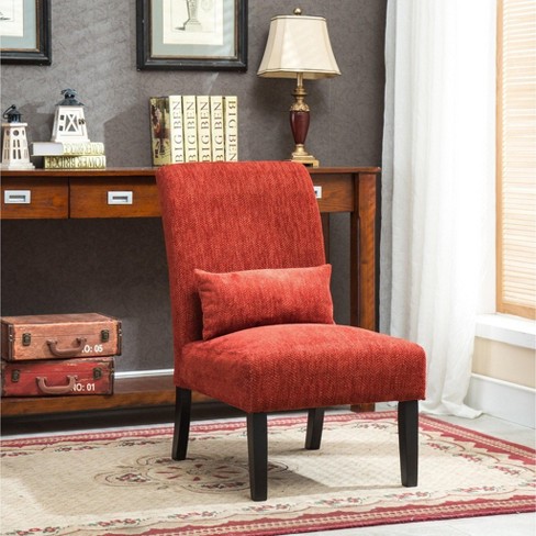 Roundhill Furniture Pisano chenille Fabric Armless Contemporary Accent Chair with Matching Kidney Pillow Red