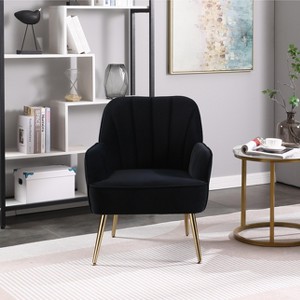 TiramisuBest Modern Mid-Century Velvet & Armchair,Easy Assembly Accent Chair for Living Room, Bedroom, Office, Beige - 1 of 4