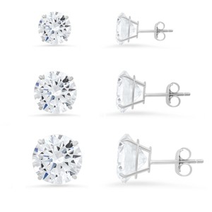 Sterling Silver Set of 3 Round-cut CZ Earring Set - 1 of 2
