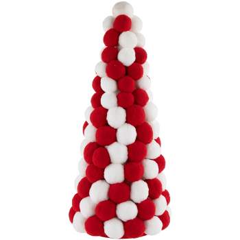 Northlight 13" White and Red Pom Pom Tree Christmas Table Decoration